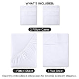 ROYALE LINENS 4 Piece Full Sheets Set - Soft Brushed 1800 Microfiber Bedding - 1 Fitted and 1 Flat Sheet, 2 Pillow Cases - Wrinkle Free & Fade Resistant - Hotel Luxury Bed Sheets Set (White, Full) ROYALE LINENS