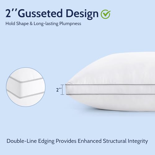 ROUMEA Pillows Queen Size Set of 2, Gusseted Bed Pillows for Sleeping 2 Pack, Luxury Hotel Quality, Supportive Queen Pillow with Soft Down Alternative for Back Stomach Side Sleepers, Machine Washable ROUMEA