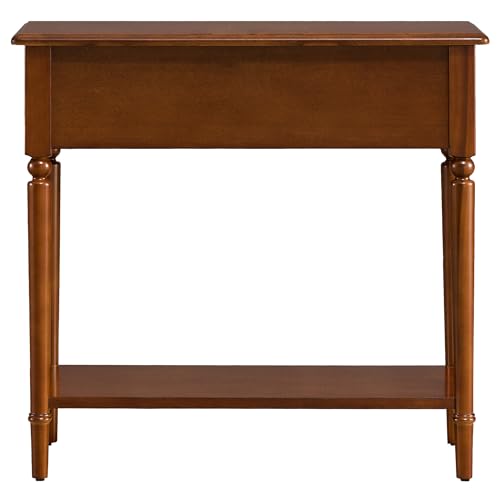 Leick Home Coastal Console Table, Solid Wood, with Drawer and Shelf, for Entryways, Hallways, and Living Rooms, Pecan Brown, 20027-PC Leick Home