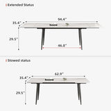 gaoyangjiaju 62.9"-94.4" Modern Extendable Dining Table for 6 to 10 Seats, Rectangular Sintered Stone Table with High Hardness and Easy Maintenance for Dining Room Family Gathering, White Top gaoyangjiaju