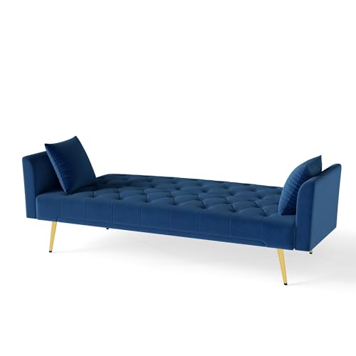 KEIKI 72" Futon Sofa Bed, 2-in-1 Loveseat, Velvet Upholstered Couches for Living Room, Sofa Sleeper for Small Space, Small Apartment Friendly Modern Home Soft Comfortable Folding Bed, Blue KEIKI
