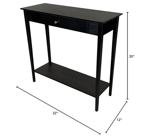 Overstock Solid Bamboo 2-Tier Console Table with Drawer Charcoal Gray Overstock