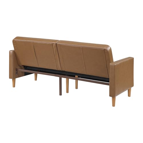 Lexicon 79"W Convertible Futon Sofa Bed, Loveseat, Faux Leather Upholstered Couch Sleeper, Adjustable Backrests, Padded Pocket Coil, Solid Wood Legs for Living Room, Bedroom, Apartment, Office, Camel Lexicon