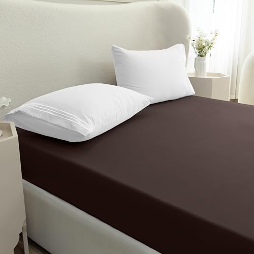 Mocassi King Fitted Sheet - Deep Pocket Cooling Sheets up to 16 inch - Hotel Luxury 1800 Premier - Softest Sheets - Wrinkle Resistant - 1 Single Bottom Fitted Sheet, King, Brown Mocassi