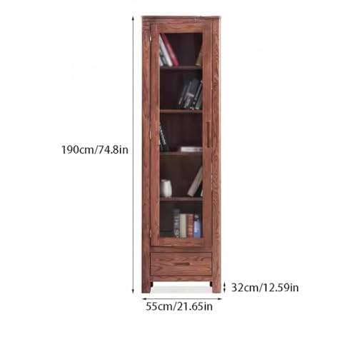 LUNIZ Solid Oak Bookshelf with Glass Door - Stylish Storage Rack for Home and Study - WoodArtSupply