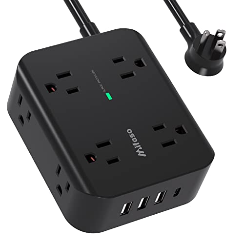 Power Strip Surge Protector - Flat Plug, Wall Mount, 8 Wide Outlets with 4 USB Ports (1 USB C), 5FT Heavy Duty Extension Cord with Multiple Outlets, Charging Station Overload Protection for H - WoodArtSupply