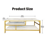 AT-VALY 3-Tier Stand for TV Media Console Table with Open Shelving Storage for Living Room Bedroom (Gold Frame with White Faux Marble top PB Board) AT-VALY