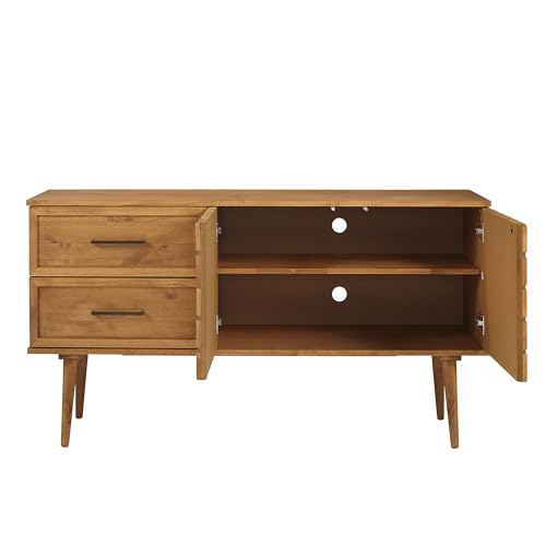 Walker Edison Deluca Boho Solid Wood 2 Door Sideboard with Prism Detail, 58 Inch, Caramel Walker Edison