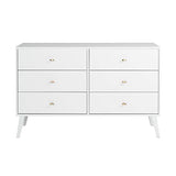 Prepac Milo Mid-Century 6 Drawer Double Dresser For Bedroom, 16" D x 52.50" W x 33" H, White Prepac