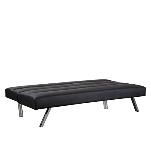 Naomi Home Zoe Futon Sofa Bed, Black Faux Leather, 3-Position Convertible, Space-Saving, 68.9" W Naomi Home