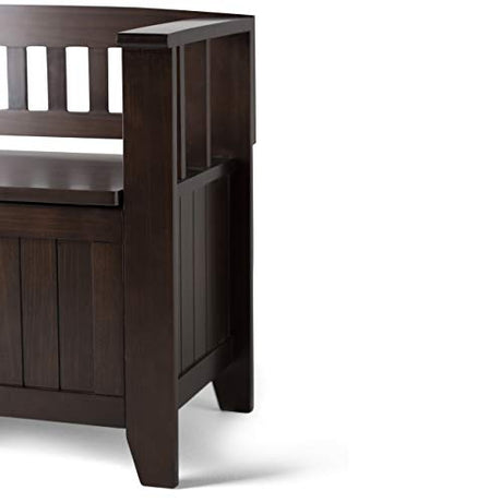 Acadian Solid Wood 48 Inch Transitional Entryway Storage Bench in Brunette Brown SIMPLIHOME