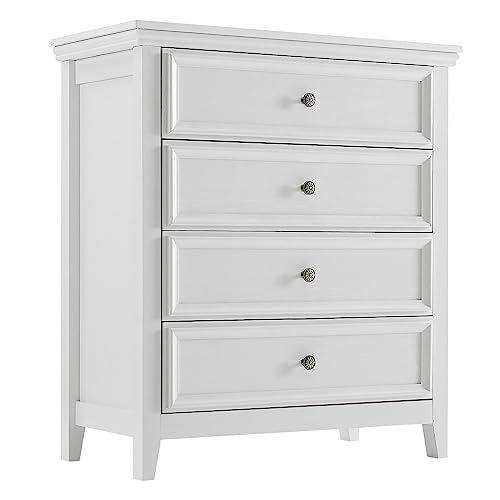 BOSHIRO White Dresser for Bedroom, 4 Chest of Drawers, Wooden Dressers Tall Nightstand with Drawer, Farmhouse Cabinet for Bedroom, Living Room,Hallway - WoodArtSupply