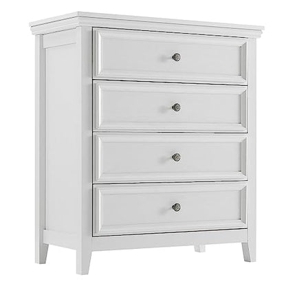 BOSHIRO White Dresser for Bedroom, 4 Chest of Drawers, Wooden Dressers Tall Nightstand with Drawer, Farmhouse Cabinet for Bedroom, Living Room,Hallway - WoodArtSupply