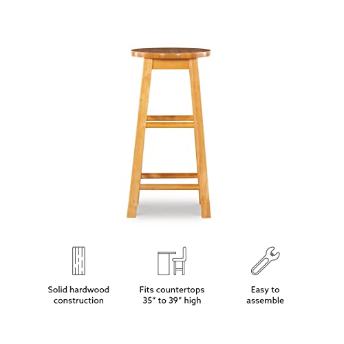 Linon Natural Barstool with Round Seat, 24-Inch - WoodArtSupply