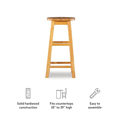 Linon Natural Barstool with Round Seat, 24-Inch - WoodArtSupply