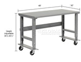 Global Industrial Mobile Adjustable Height C-Channel Leg Workbench, 48"W x 30"D, 1-3/4" Steel Top with Square Edge, 2000 Lbs. Capacity, Gray, Industrial Workbench Global Industrial
