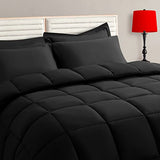 TAIMIT Black Full Size Comforter Set - 7 Pieces, Bed in a Bag Bedding Sets with All Season Soft Quilted Warm Fluffy Reversible Comforter,Flat Sheet,Fitted Sheet,2 Pillow Shams,2 Pillowcases TAIMIT