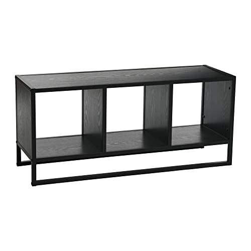 Household Essentials Jamestown TV Stand Coffee Table with Square Cube Storage Compartments Black Oak Wood Grain and Black Metal Household Essentials