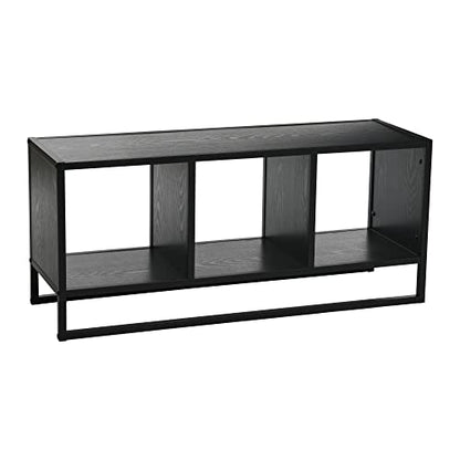 Household Essentials Jamestown TV Stand Coffee Table with Square Cube Storage Compartments Black Oak Wood Grain and Black Metal - WoodArtSupply