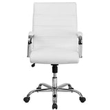 Flash Furniture Whitney Mid-Back Swivel LeatherSoft Desk Chair with Padded Seat and Armrests, Adjustable Height Padded Office Chair, White/Chrome Flash Furniture