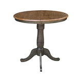 IC International Concepts 36" Round Top Pedestal 12" Leaf-35.3" H-Counter Height Dining Table, Hickory/Washed Coal IC International Concepts