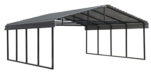 Arrow Carports Galvanized Steel Carport, Double Car Metal Carport Kit, 20' x 20' x 7', Charcoal Arrow Shed