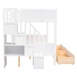 Harper & Bright Designs Twin Over Full Bunk Bed with Storage Shelves, Stairs, Solid Wood Staiway Bunk Bed Frame with 2 Drawers, for Kids Teens Adults (White) Harper & Bright Designs