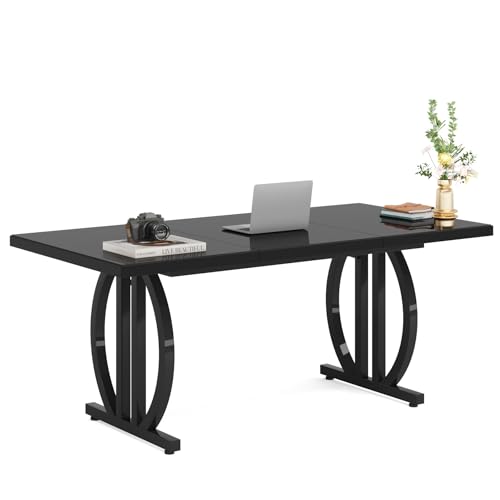 Tribesigns Computer Home Office Desk,Executive Desk,63 inch Large Modern Computer Desk with Metal Geometric Base,Conference Table,Black Tribesigns