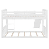 Ball & Cast Bunk Bed Twin Over Twin Beds,with Slide and Ladder,Wood Low Floor Bedframe w/Full-Length Guardrail & Space Saving,No Box Spring Needed,Bedroom Furniture for Student Dorms,White Ball & Cast