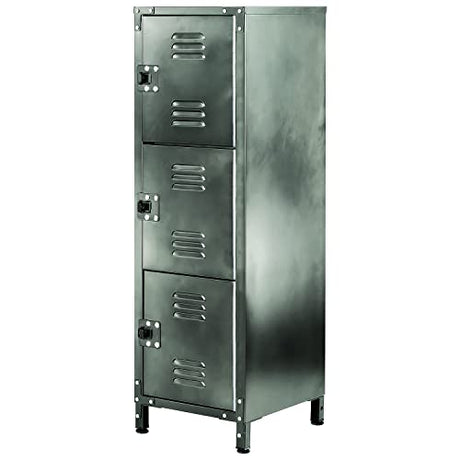 AllSpace 3 Doors, Grey Metal Storage Locker, Slim Organizer Steel Cabinet, Lockable, 39" Height, Stackable for Home, Office, Gym, Kids Room 450112ET, Black Allspace