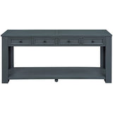 Knocbel Console Table with 4 Storage Drawers Bottom Shelf, Rustic Distressed Sofa Table for Entryway Hallway, Assembly Required, 63" W x 14" D x 30" H, Navy Knocbel