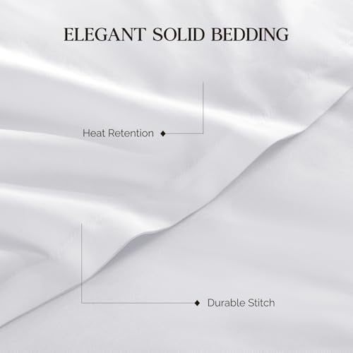 Andency White Queen Size Comforter Set, 3 Pieces Boho Solid Bedding Comforters & Sets, Modern Reversible Soft Lightweight All Season Bed Set for Men Women (90x90Inch Comforter & 2 Pillowcases) Andency