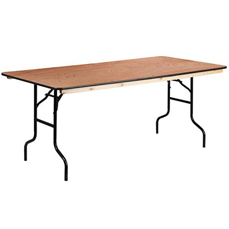 Flash Furniture Fielder 6-Foot Rectangular Wood Folding Banquet Table with Clear Coated Finished Top Flash Furniture