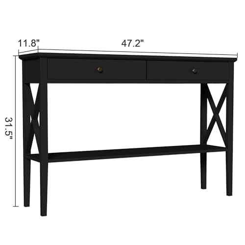 ChooChoo 47" Console Table with Drawers, Narrow Wood Accent Sofa Table Entryway Table with Storage Shelf for Entryway, Front Hall, Hallway, Living Room, Black ChooChoo