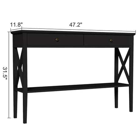 ChooChoo 47" Console Table with Drawers, Narrow Wood Accent Sofa Table Entryway Table with Storage Shelf for Entryway, Front Hall, Hallway, Living Room, Black ChooChoo