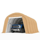 COSIEST 13'×20' Storage Shelter Outdoor Round Carport, Heavy-Duty Garage Canopy with Dual Roll-Up Doors Weatherproof PE Cover, Multi-Purpose Vehicle/Tractor Shed for Backyard/Driveway/Farm(Beige) COSIEST