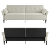 COPIAE 89” Futon Sofa Bed, Comfy Futon Couch Bed with 2 Square Pillows,Convertible Sleeper Sofa with Adjustable Backrest& Armrests, Modern Loveseat Sleeper for Living Room,Velvet Fabric White COPIAE
