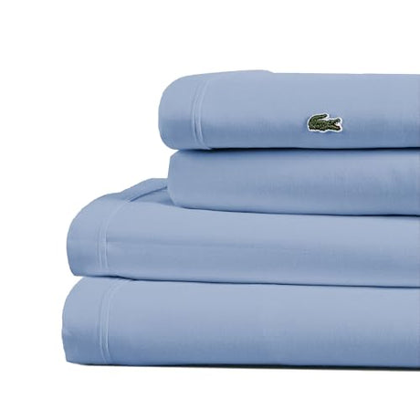 Lacoste 100% Cotton Percale 4-Piece Sheet Set – Cool, Crisp, Matte, and Durable, Oeko-Tex Certified – Solid, Allure Blue, Full Lacoste
