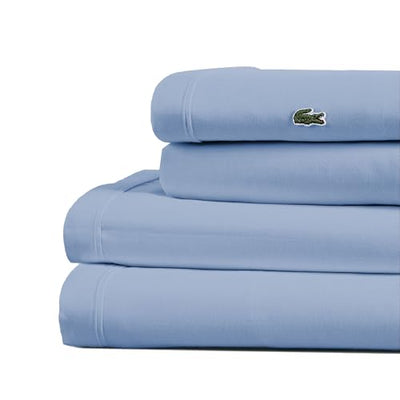 Lacoste 100% Cotton Percale 4-Piece Sheet Set – Cool, Crisp, Matte, and Durable, Oeko-Tex Certified – Solid, Allure Blue, Full