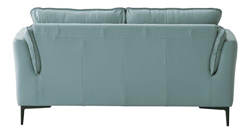 Acme Mesut Leather Upholstered Loveseat in Light Blue and Black Acme