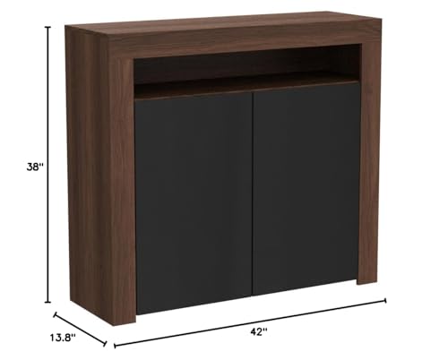 Milano 42" Modern Sideboard with High Gloss Doors and 16-Colour LED Lights in Walnut/Black - WoodArtSupply