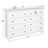 Prepac Monterey 8 Drawer Double Dresser for Bedroom, Wide Chest of Drawers, Bedroom Furniture, Clothes Storage and Organizer, 15.75" D x 59" W x 36.25" H, White, WDC-6338 Prepac