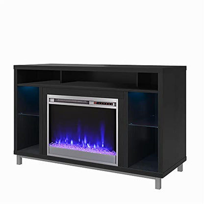 Ameriwood Home Lumina Fireplace TV Stand for TVs up to 48 Inch, Replaceable Electric Fireplace Insert Heater, Remote Control, Timer, Color Changing LED Lights, Crystal Ember Flames, Black Oak