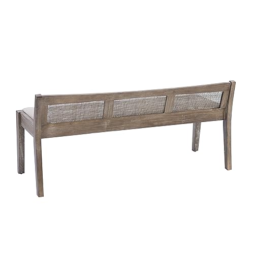 Powell Kasi Brown Low Back Cane Bench with Beige Upholstered Seat Powell
