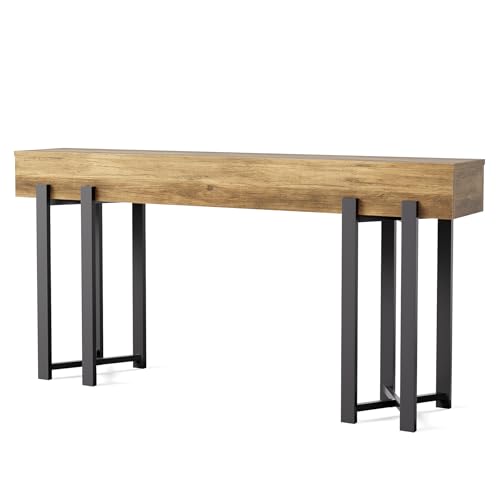 LITTLE TREE 63-Inch Console Table for Entryway, Industrial Behind Couch Table, Minimalist Sofa Table for Living Room, Rustic Brown Wooden Hallway Foyer Table with Black Metal Frame LITTLE TREE