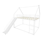 PVWIIK Bunk Bed Full Over Full with Slide for Girls,Boys,Full House Bunk Bed Frame with Guardrail & Ladder,Noise-Free,Easy Assemble,No Box Spring Needed,White PVWIIK