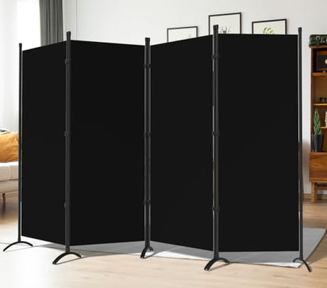 Room Dividers Folding Privacy Screens 4 Panel Partition Screen Steel Frame& Frabic Office Partition for Home Office Dorm Decor Black Grezone