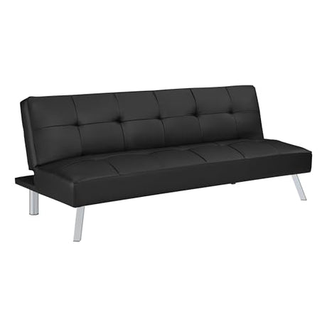 OSP Home Furnishings Kenneth Modern Button Tufted Convertible Click-Clack Futon Sofa Bed, Black Faux Leather with Chrome Legs OSP Home Furnishings
