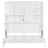 SOFTSEA Twin Size Horizontal Murphy Bed with Bookcase, LED Light and USB Charging Station, Space-Saving Hideaway Wall Bed Frame, White SOFTSEA