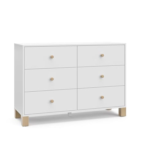 Storkcraft California 6-Drawer Double Dresser (White with Driftwood) - GREENGUARD Gold Certified, Interlocking Drawer System, Dresser Drawer Organizer for Kids Bedroom Storkcraft
